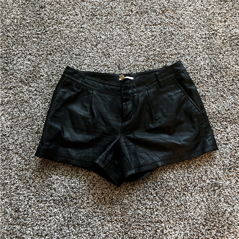 Black real leather shorts